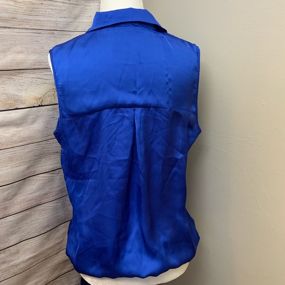 Suzy Shier Cobalt Blue Satin Cross Over Tank Top - Picture 5 of 6